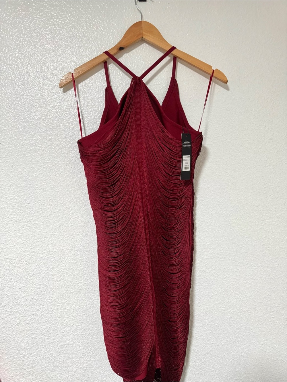 Fashion Nova Burgundy Fringe Bodycon Mini Dress